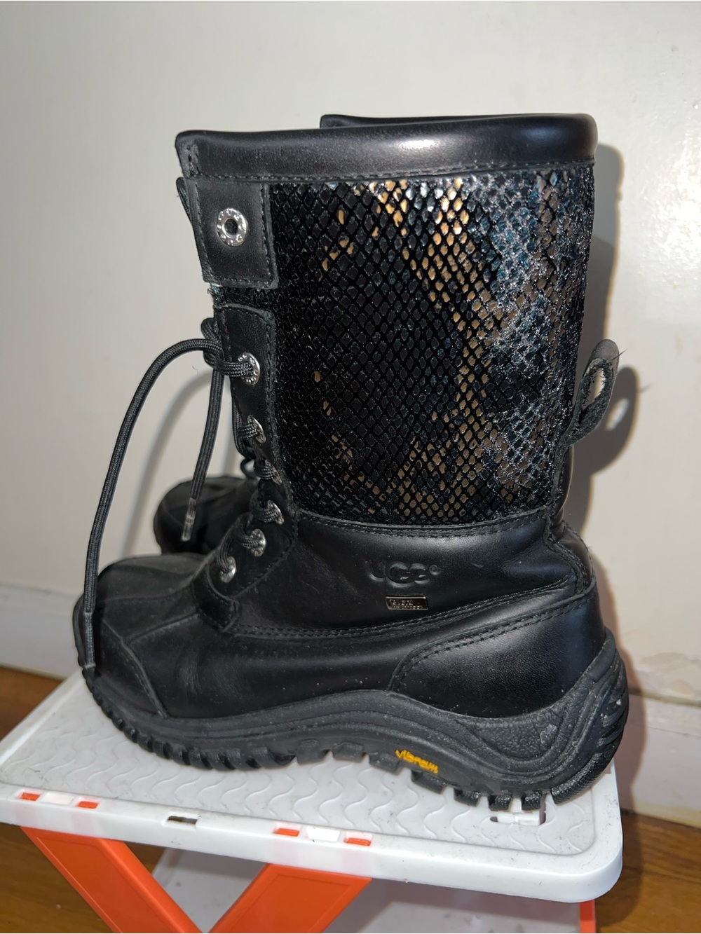 UGG Black Lace-Up Winter Boots with Snake-Print Detail